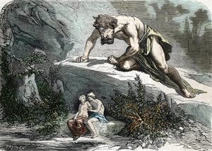 The Cyclops Polyphemus Surprising Galatea and Acis (engraving) by French School