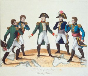 The Game of Four Corners or The Five Brothers, Bonapartist cartoon depicting Napoleon and his brothers, 1808 by French School