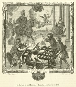 The Martyrdom of Saint Lawrence, Banner of the Roasters in 1699 (engraving) by French School