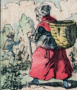 Le Pere Fouettard, French character for the whipping father, legendary figure of folklore punishing the naughty children: his wife, La Mere Fouettard the whipping mother who pursues the children skipping school - Epinal picture by French School