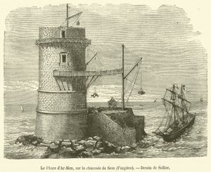 The Ar-Men Lighthouse, on the Sein Causeway, Finistère (engraving) by French School