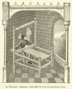 The Weaver, Miniature from a Bible of the late fourteenth century (engraving) by French School