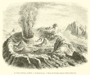 The Antujo Volcano, in Chile, Gas Eruption (engraving) by French School