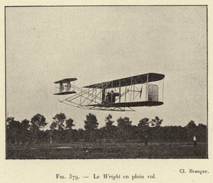 The Wright in Full Flight (engraving) by French School