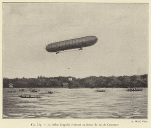 The Zeppelin Balloon Evolving Above Lake Constance (engraving) by French School