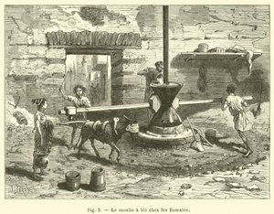 The Wheat Mill in Roman Times (engraving) by French School