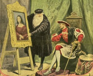 Leonardo da Vinci Presents His Painting La Mona Lisa to Francois I, Who Bought It for 4000 Gold Guilders in 1517. Engraving on the Cover of the Illustrated Supplement of the Petiure Journal No. 1206, 28/12/1913