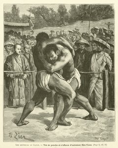 The Wrestlers in Japan (engraving) by French School