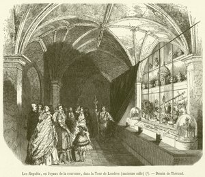 The Regalia, or Crown Jewels, in the Tower of London, old room by French School