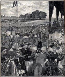 Les courses de lyon (racetracks de Lyon) - after the grand prix - engraving in “Le Progres illustrious” of 1895 by French School