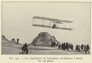 Experiments of the Archdeacon Aeroplane at Berck, Gliding Flight (engraving) by French School
