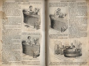 The gestures of the bath - Hygiene in the 19th century - man in a bathtub - engraving in 