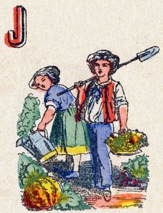 Letter J Gardeners (Engraving in "Alphabet des jeux") by French School