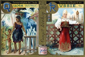 Letter Q as Indigenous Woman of Quoin Island and R as Boyars Woman in Russia. Women