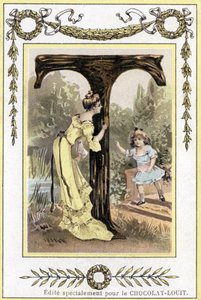 Letter T representing a mother and her daughter playing hide and seek, late 19th century (chromolithograph) by French School