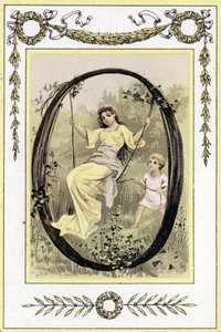Letter representing a swinging mother and her son, late 19th century by French School