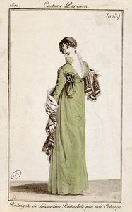 Levantine frock coat fastened by a scarf, fashion plate from Costume Parisien by French School