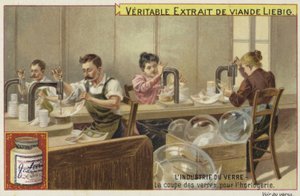 Liebig card featuring the glass industry by French School