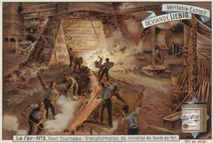 Liebig card featuring the iron industry by French School