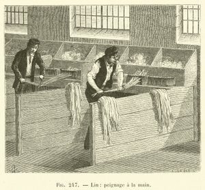 Flax, Hand Combing (engraving) by French School