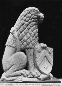 Lion holding the blazon of Robert Jolivet, thirtieth abbot of Mont Saint-Michel Abbey, original from 13th century