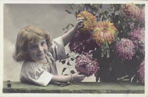 Little girl with flowers by French School
