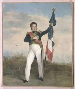 Louis-Philippe bearing the tricolore flag on the barricades during Revolution of 1830 by French School