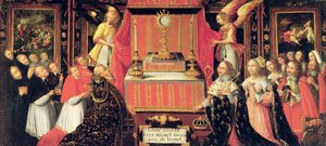 Louis XIII, Anne of Austria, and Gaston de France before the Holy Sacrament by French School