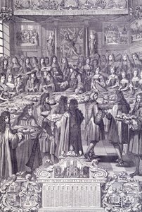 Louis XIV, love and delight of his people, engraving from Almanacco by French School