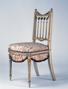 Louis XVI style Second Empire (Napoleon III) gilt wood and Lyon silk chair