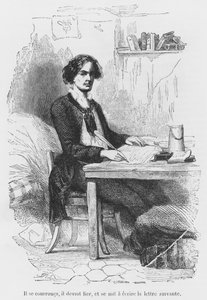 Lucien de Rubempre writing a letter, illustration from Les Illusions perdues by Honore de Balzac, engraved by Antoine Alphee Piaud by French School