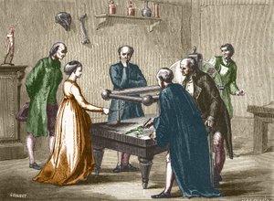 Luigi Galvani, professor in Bologna, discovered, in 1780, the irritability of the frog muscles by electricity - in Album of Science; illustrious scientists; Great discoveries 1896