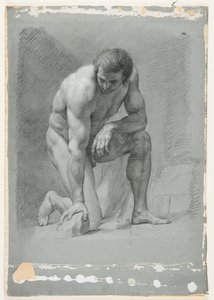 Male Academy, Kneeling, Leaning Forward on a Rock, Late 18th Century by French School