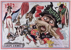 Map of Animated Europe 1870 by French School