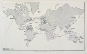 Map of submarine cables worldwide - in Through electricity by G. Davy by French School