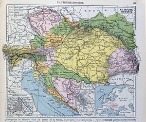 Map of the Austro-Hungarian empire, illustration from a French geography school textbook, 1905