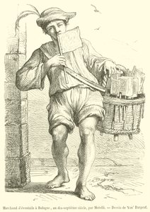 Fan Merchant in Bologna, in the seventeenth century (engraving) by French School