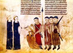 Marguerite of Burgundy, wife of French King Louis X, has her hair cut for adultery by French School