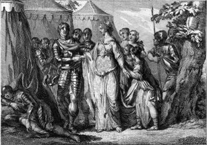Marriage of Childeric I (ca. 436-481 or 482), King of the Salian Franks, with Basina of Thuringia (445-491), in 463. Engraving of the 18th century