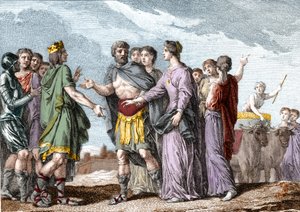 Marriage of Clovis 1st (481-511), King of the Francs, with Clotilde (Sainte Clothilde, ca. 475-545) (Queen) in 493. Engraving of the 18th century. by French School