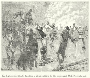 Members of the Basaoche, a guild of law clerks, celebrating a festival on the streets of a medieval French town by French School
