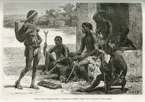 Men, Women and Utensils (Bihe Region, Rwanda). Engraving by D. Maillart, to Illustrate the Story How I Crossed Africa, from the Atlantic Ocean to the Indian Ocean, by Major Serpa Pinto, in 1877-1878, Published in the Tour du Monde, under the Direction of E