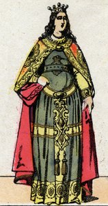 Merovingian Dynasty: Portrait of Queen Clothilde, Wife of Dagobert III. Epinal imaging from the end of the 19th century. Private collection. by French School