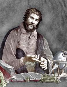 Michel de Nostredame, aka Nostradamus (1503-1566) french astrologer and doctor, engraving, colourized document by French School