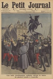 Military demonstration before the statue of General Lasalle at Luneville, France
