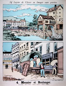 Miller and Baker, illustration from a primary school textbook, c.1900 by French School