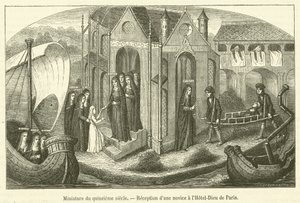 15th Century Miniature, Reception of a Novice at the Hotel-Dieu of Paris (engraving) by French School