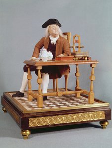 Model of Benjamin Franklin (1706-90) at his table, late 18th century