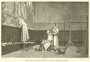 Monk Painting a Fresco (engraving) by French School