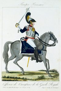 Mounted Officer of the Cuirassiers of the Royal Guard, from Troupes Francaises, pub. chez Basset, Paris, c.1790